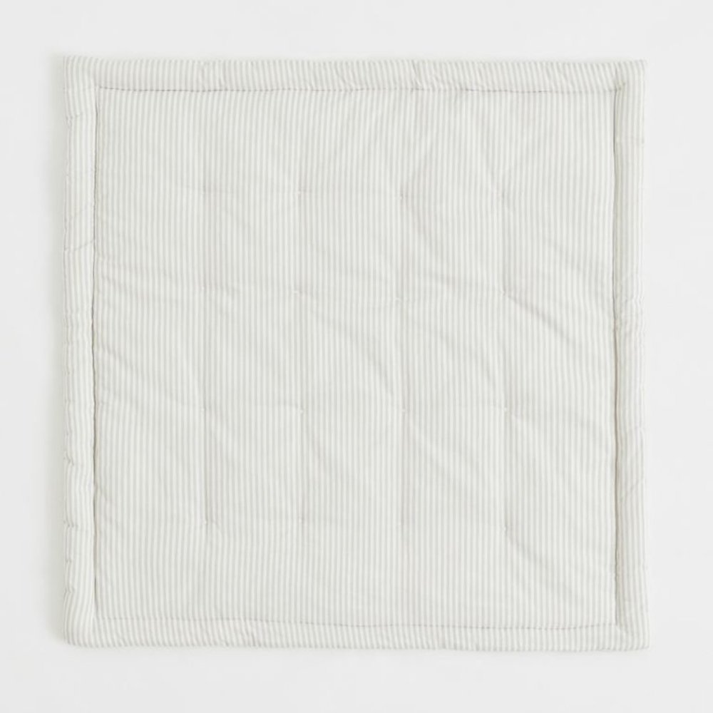 Cotton Baby Mat - Gray & White Striped (never used)